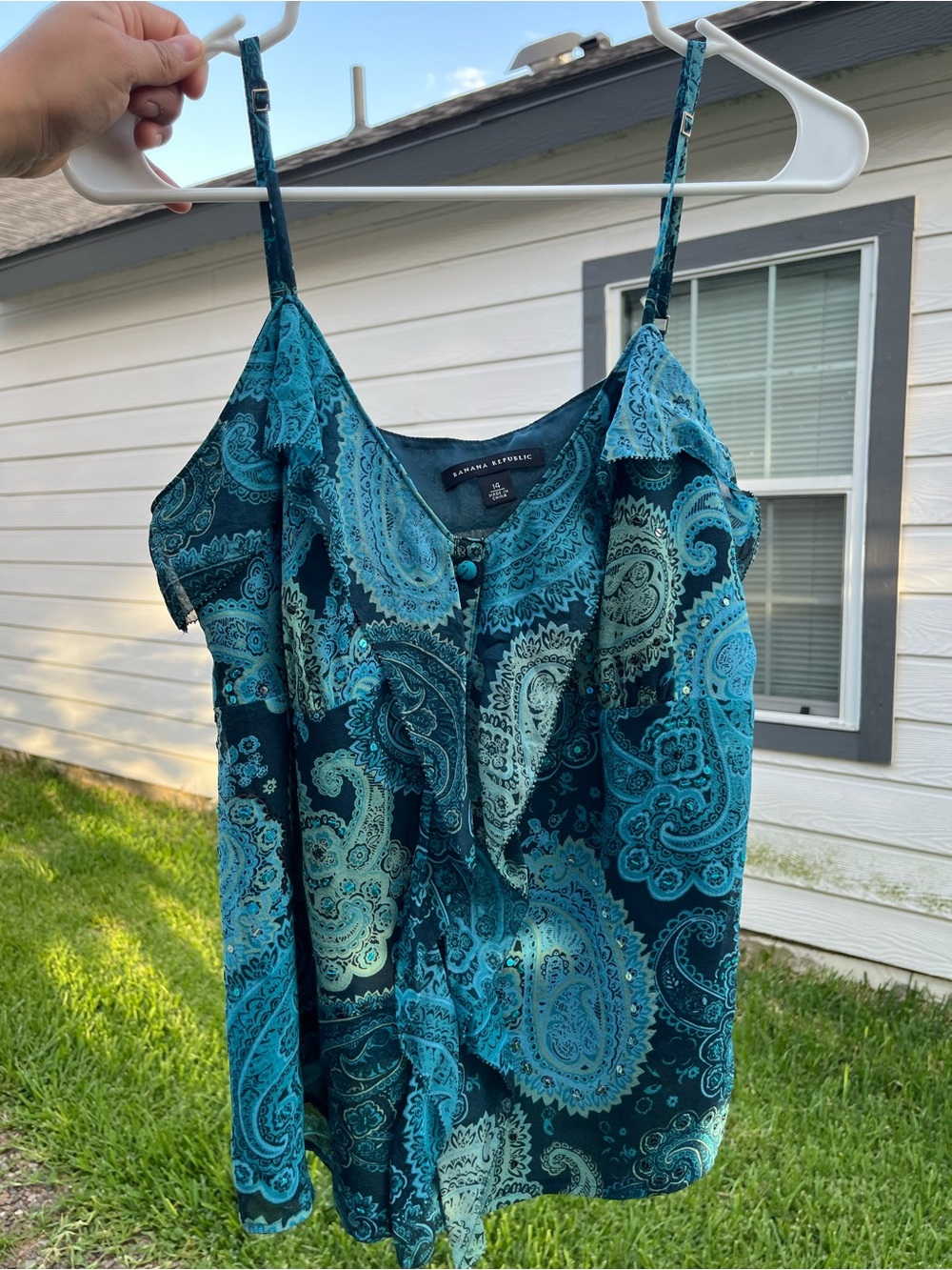 Banana Republic Teal and Aqua Paisley Button-Front Camisole